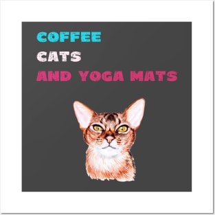 Coffee cats and yoga mats funny yoga and cat drawing Posters and Art